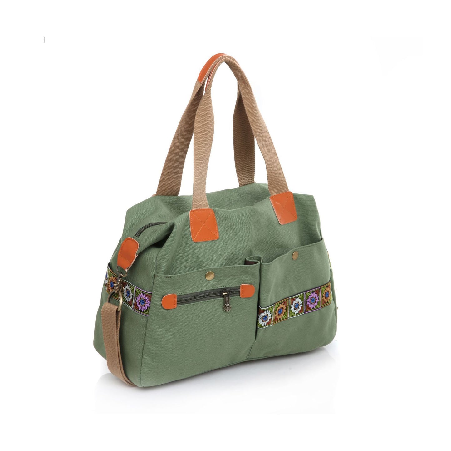 Embroidered Canvas Handbag Multi Pocket