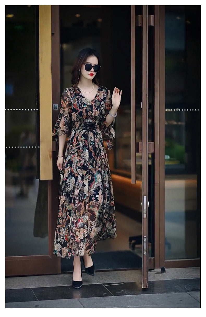 Dress Female Age Reduction V-neck Floral