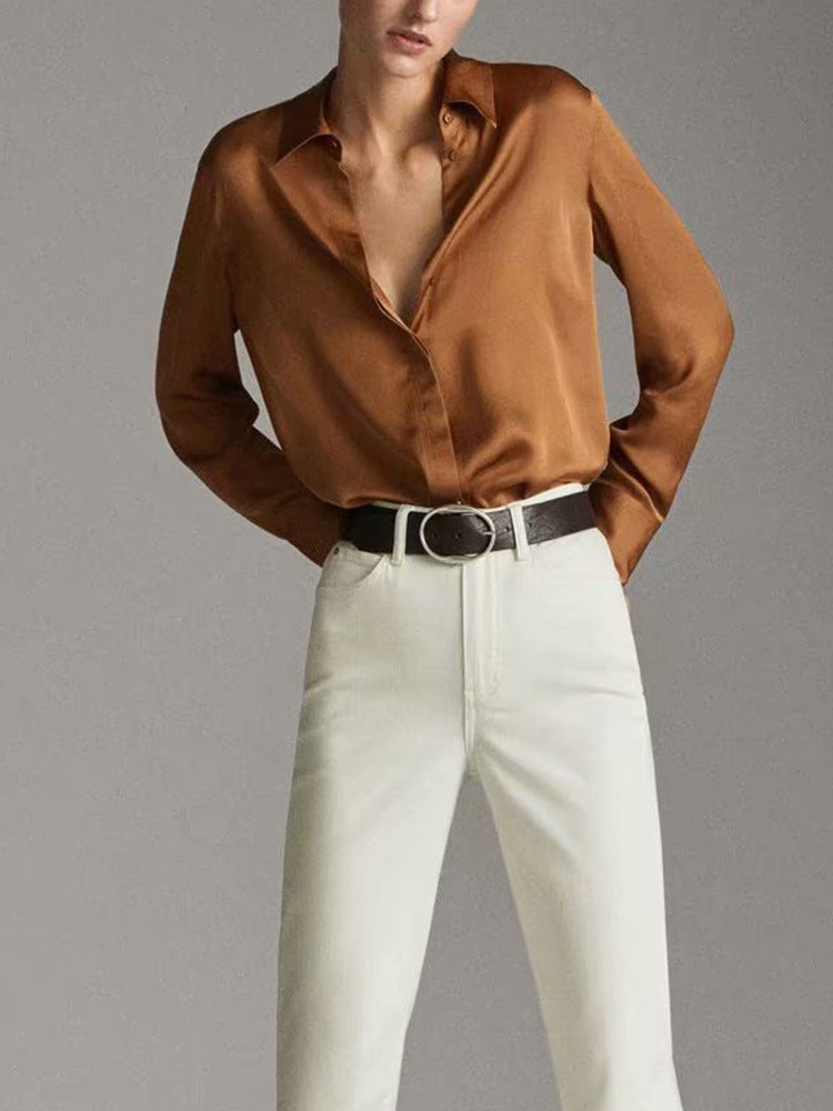 Solid color flowing shirt with lapel