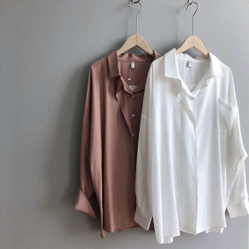 Solid color long sleeve lapel shirt with double placket