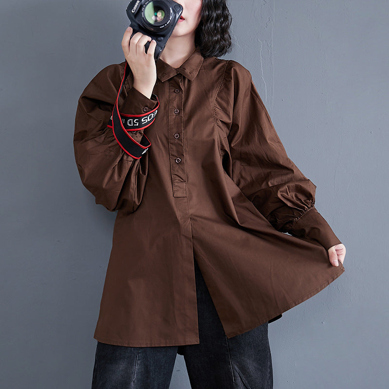 All-match Fat mm Loose Korean Long-sleeved Shirt Women