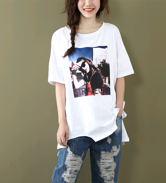 summer new student jacket t-shirt large size loose long cotton short-sleeved T-shirt female