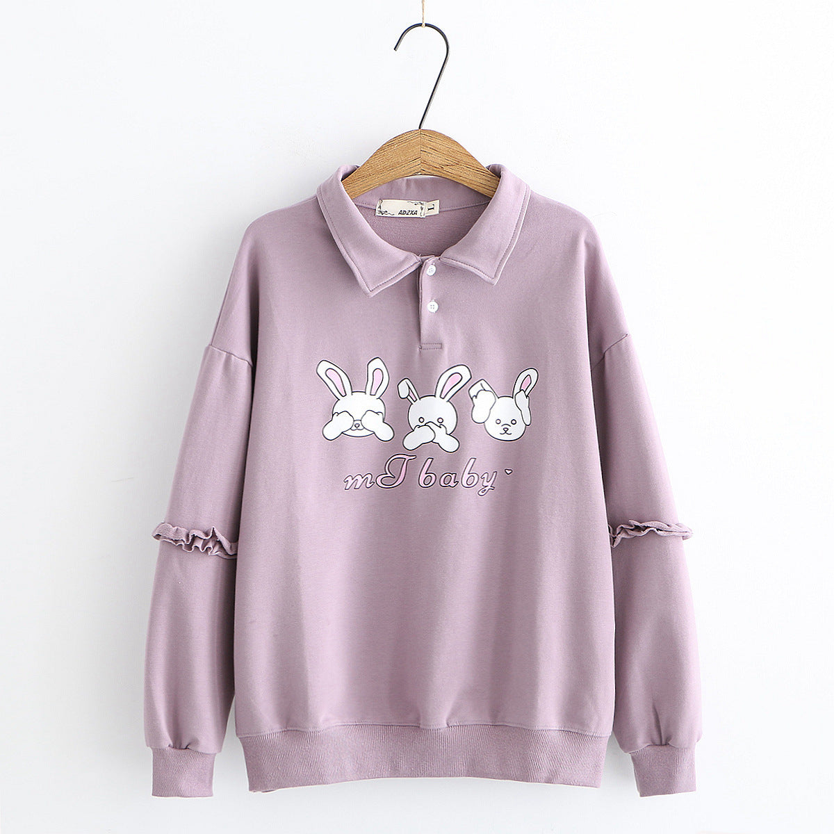 Cute rabbit print lapel long sleeve