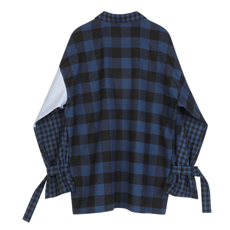 Striped plaid patchwork shirt