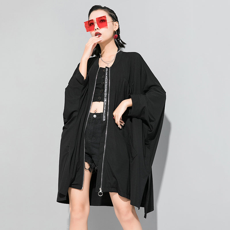 Solid color cardigan zipper trench coat