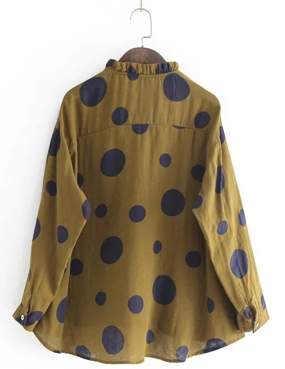 Lässige, lockere Damenblusen mit Polka-Dot-Print und Stehkragen