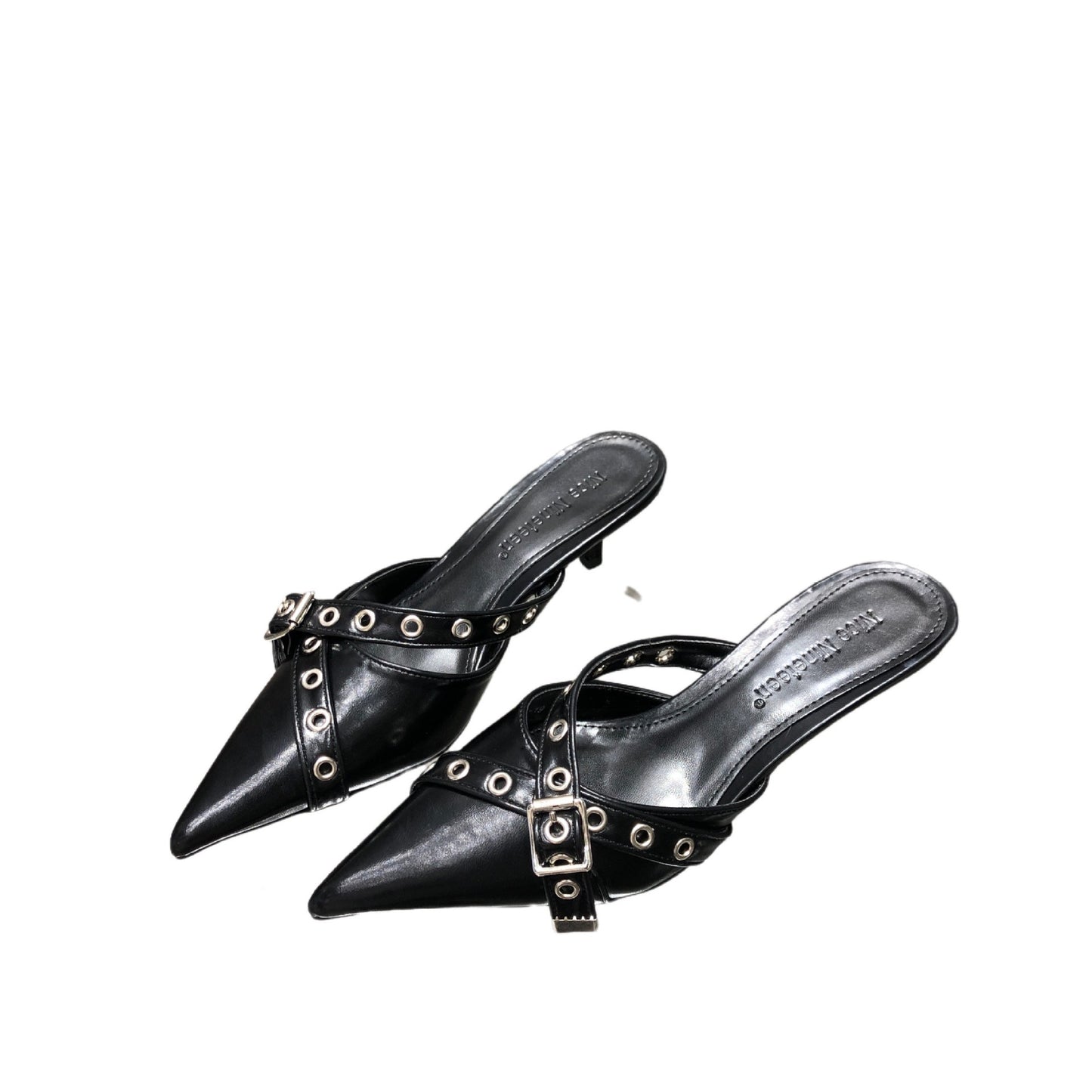 Conjunto de hebilla de metal elegante semi zapatilla con puntera de verano para mujer