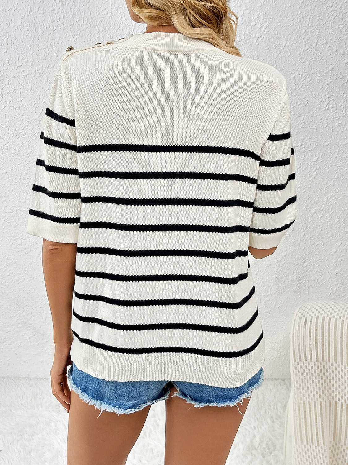 Striped Round Neck Half Sleeve Knit Top