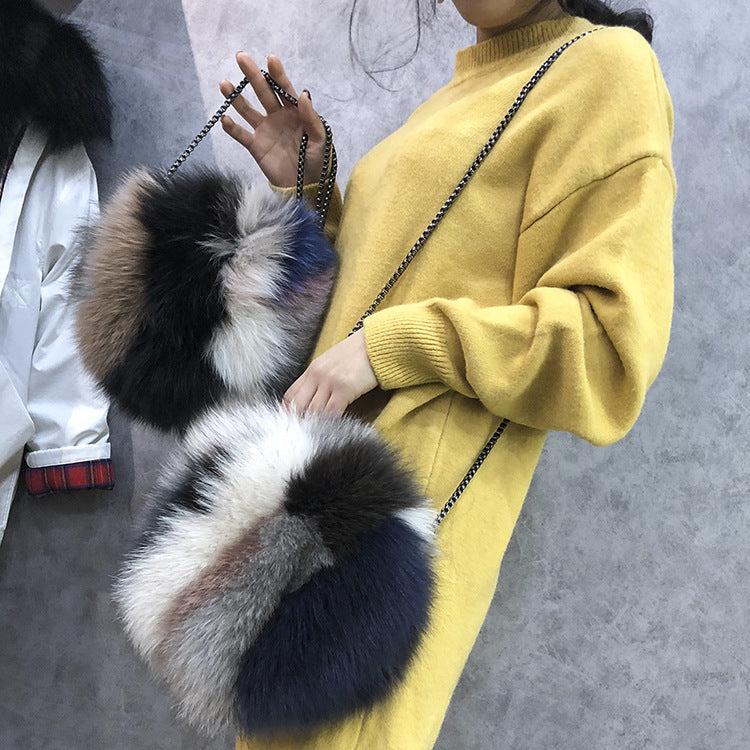 Fox Fur Small Round Bag Shoulder Crossbody