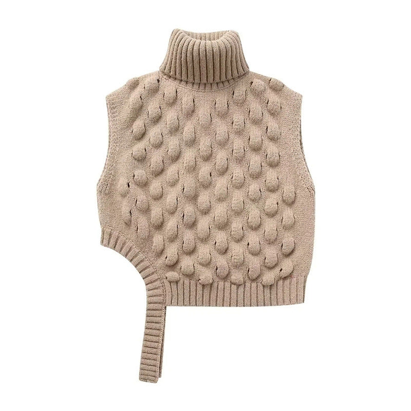 Fashion Simple Turtleneck Texture Knitted Short Vest