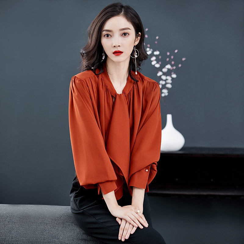 Chiffon Shirt Damen Langarm Herbst Bottoming Shirt