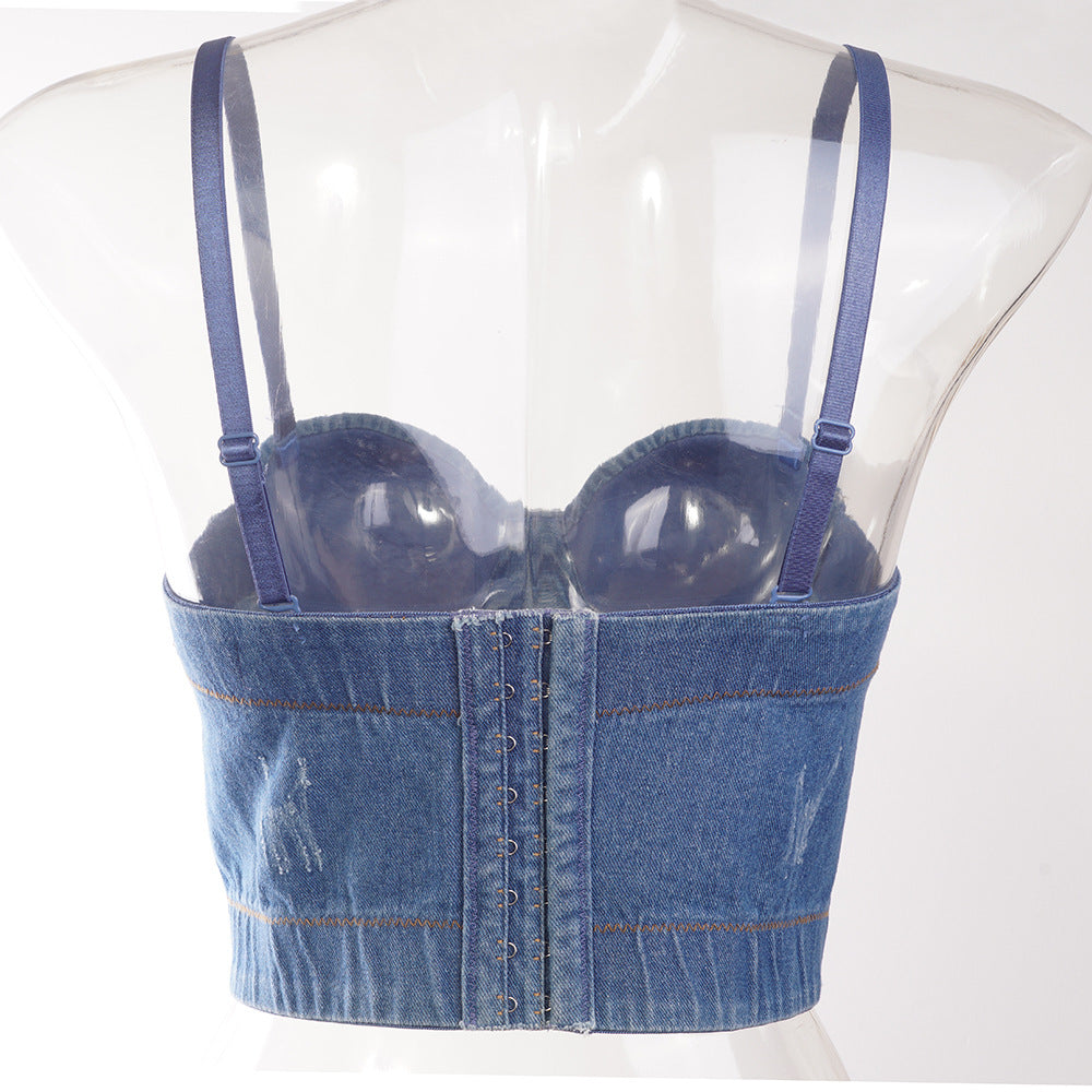 Women's denim stitching camisole