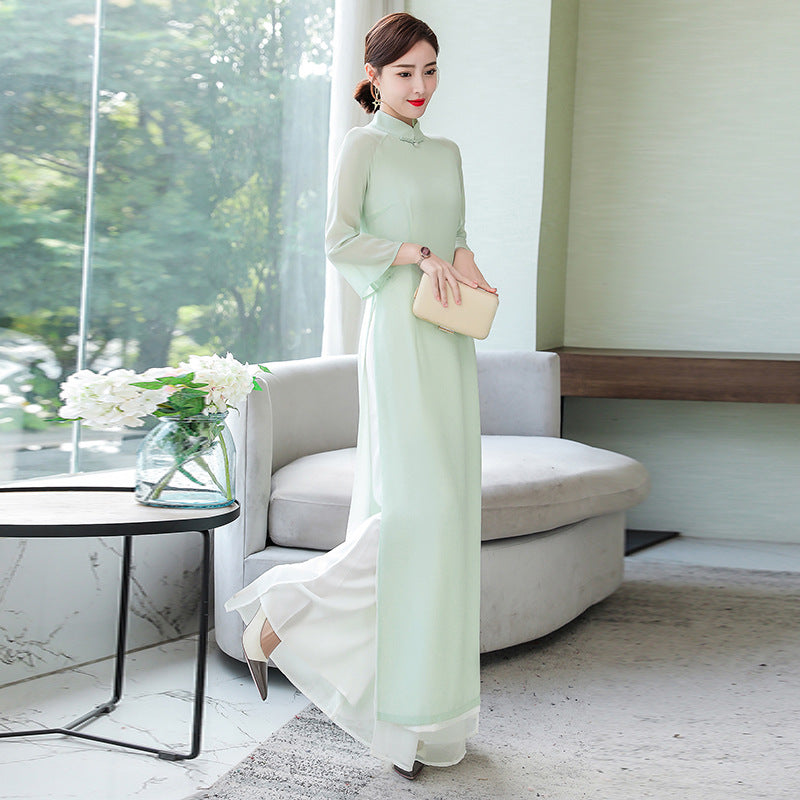 Spring And Summer Retro Stand-up Collar Slim Fit Dress