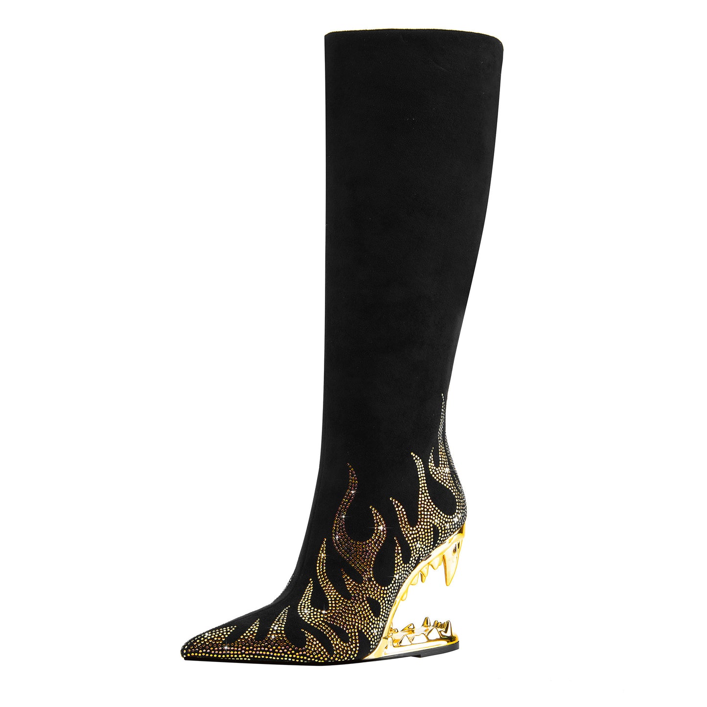 Europäischen Und Amerikanischen Stil Tiger Zahn Profilierte Ferse Dünne Stretch Stiefel Strass Flamme