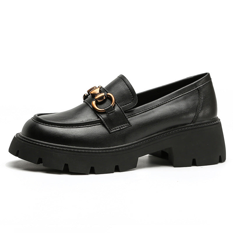 Color Matching Button Female Platform Loafers