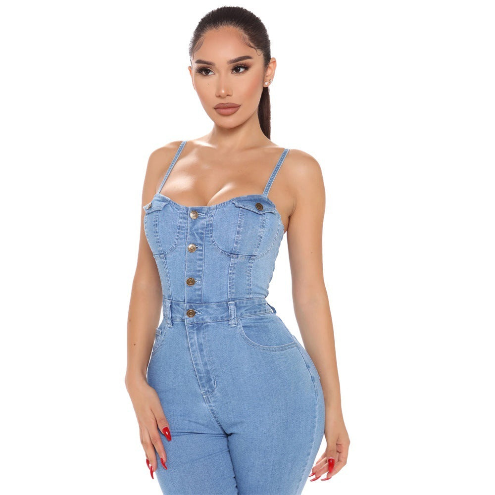 Casual Nachtclub frauen Hohe Elastische Denim Overall Sommer