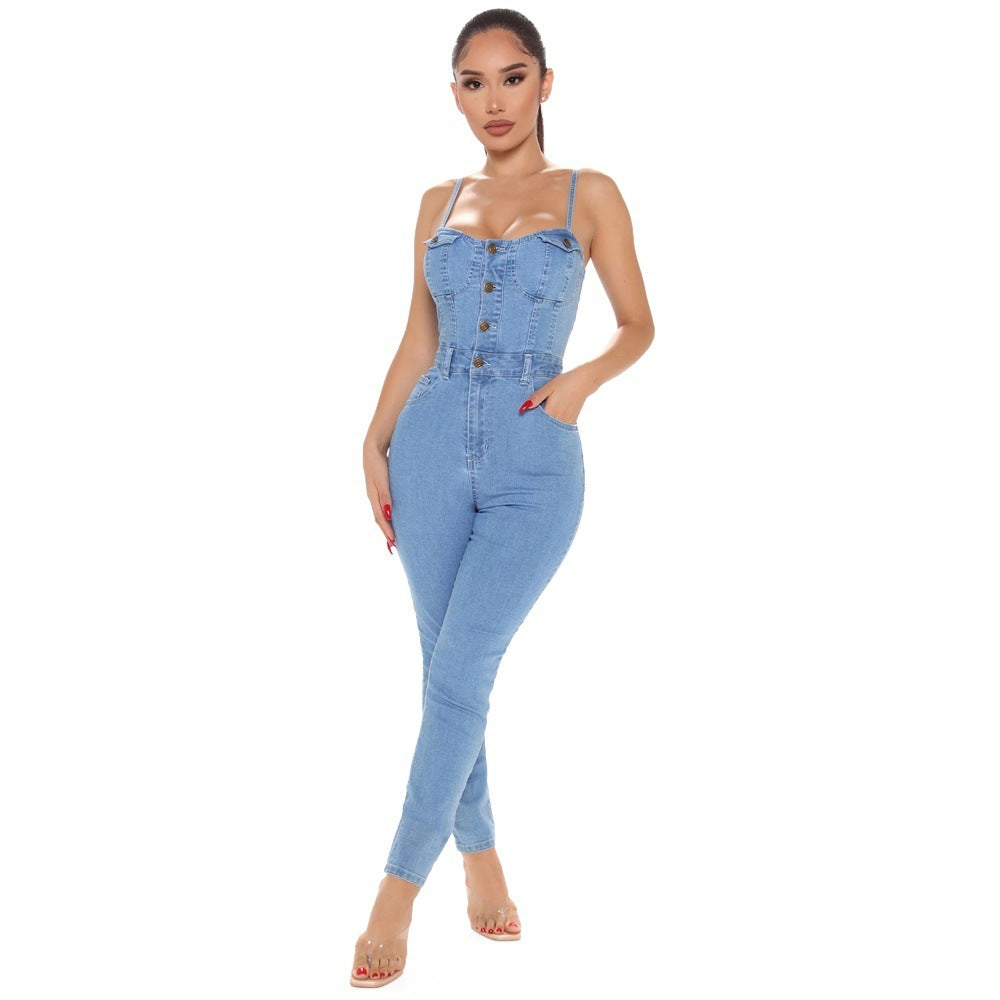 Casual Nachtclub frauen Hohe Elastische Denim Overall Sommer