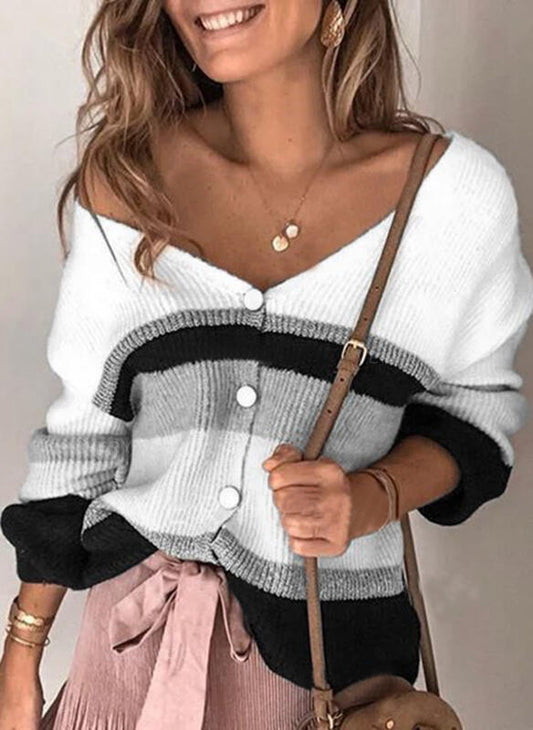 European and American Cardigan Jacket Stitching Sweater Top