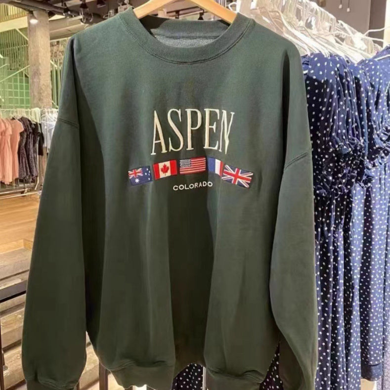 Pullover mit amerikanischem Retro-Alphabet-Stickerei