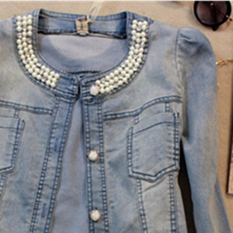 Beaded stitching denim jacket