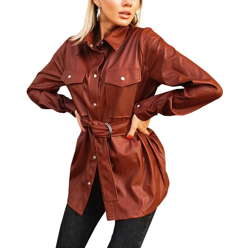 American style lapel leather shirt