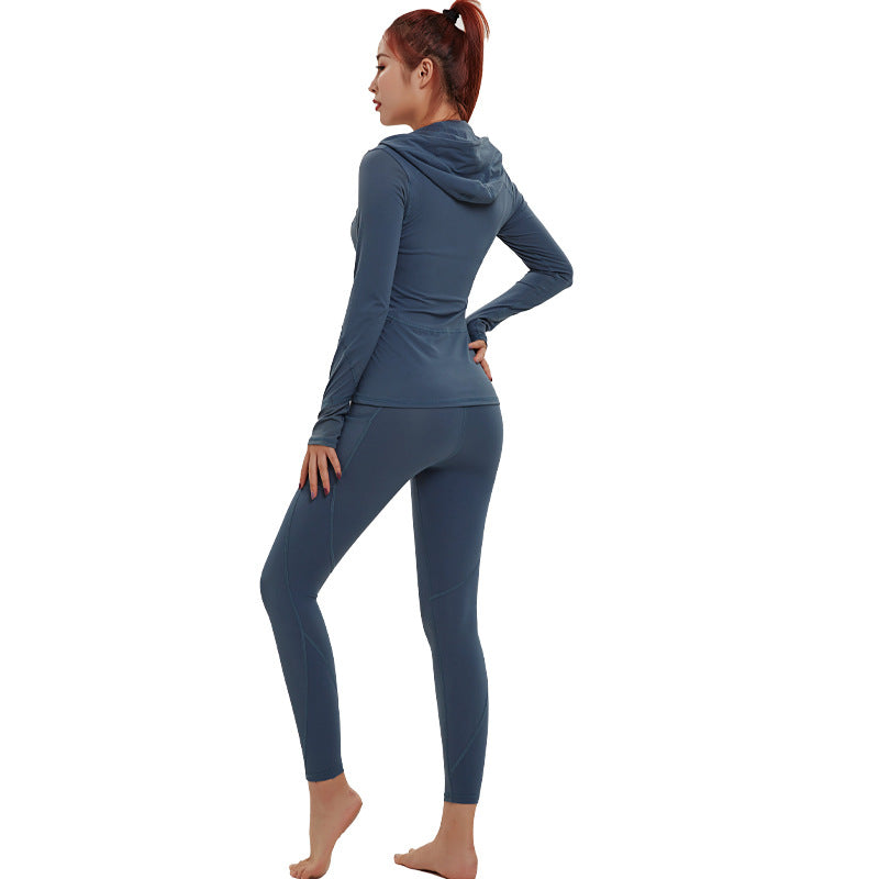 Langärmliger Sport-Stretch-Yoga-Anzug mit Reißverschluss