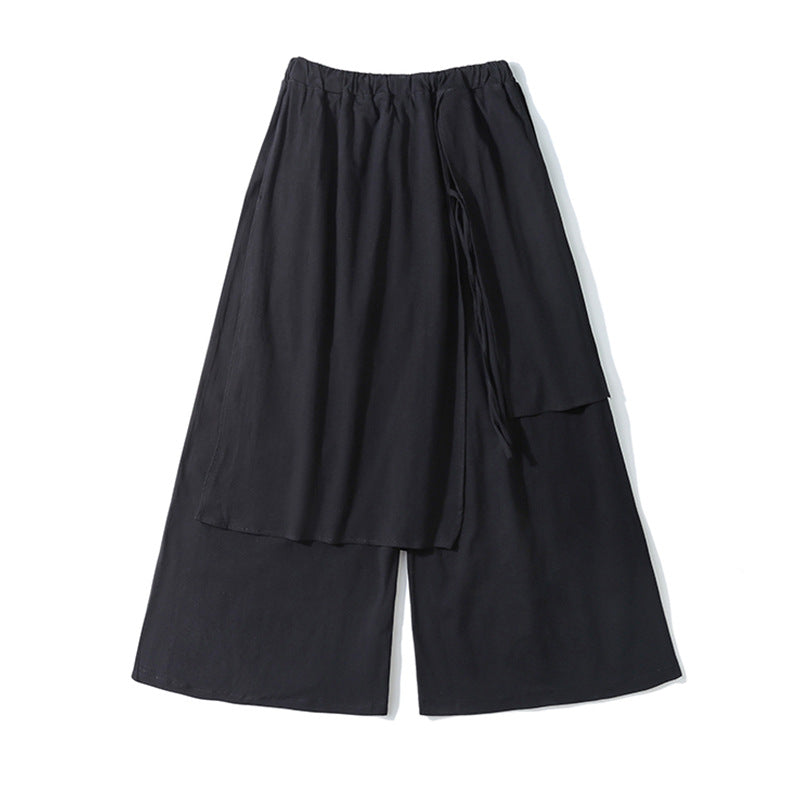 Guochao falda pantalón ancho negro oscuro