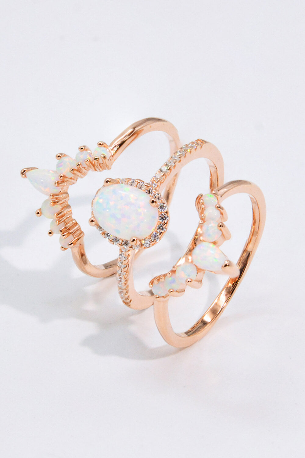 Opal and Zircon Three-Piece Ring Set