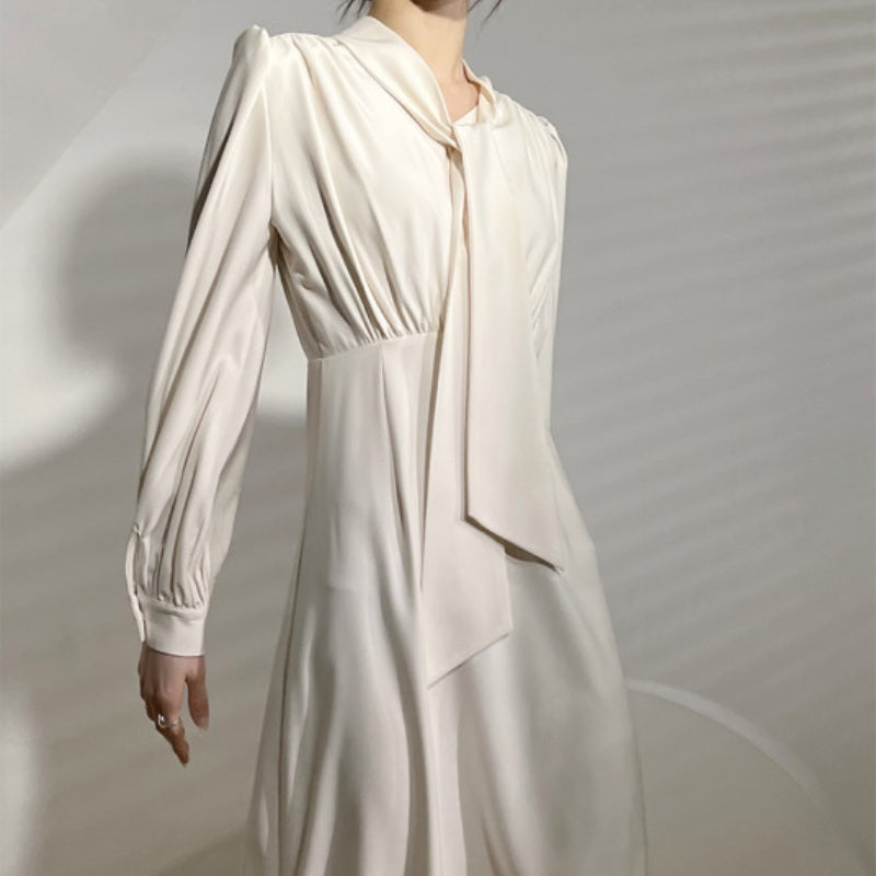 French Elegant Satin Dress Women's Streamer Long Sleeve