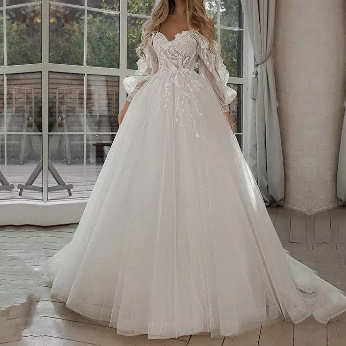 Boho Brautkleid Puffärmel schulterfreie Brautkleider