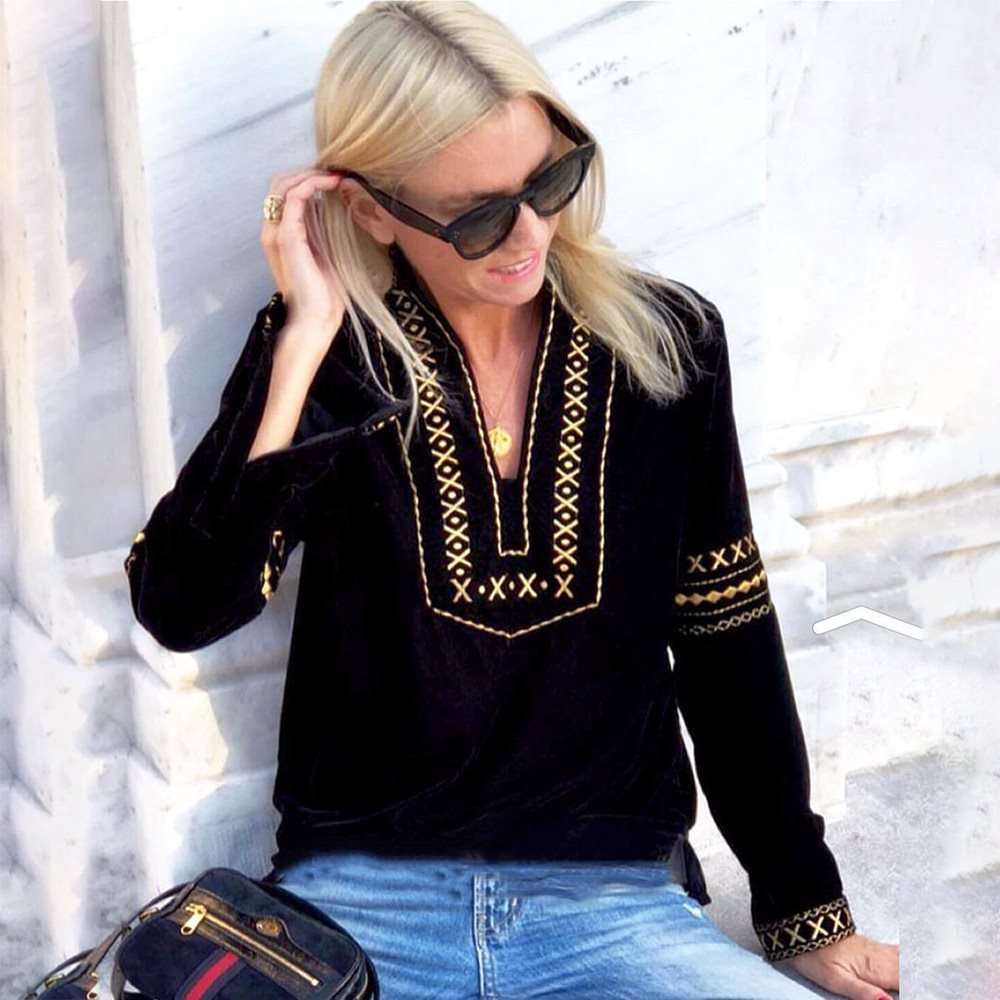 Casual loose ethnic style ladies shirt top