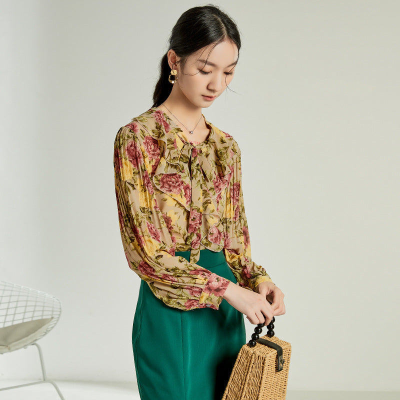 Damenhemd mit Blumenmuster und lockerem Retro-Print im Hongkong-Stil