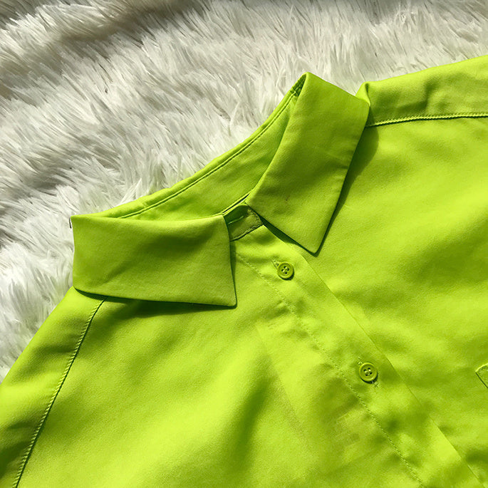 Camisa Manga Larga Verde Fruta Fluorescente Mujer