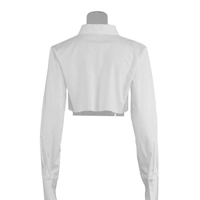 Camisa blanca corta de manga larga de algodón Top de mujer sexy