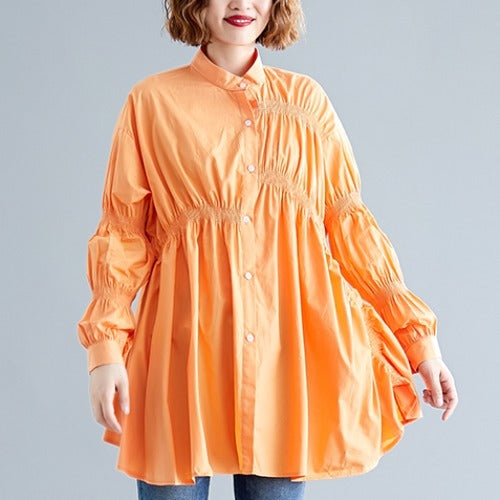 All-Match Plus Size Women's Western Style Irregular Long-Sleeved Stand Collar Shirt