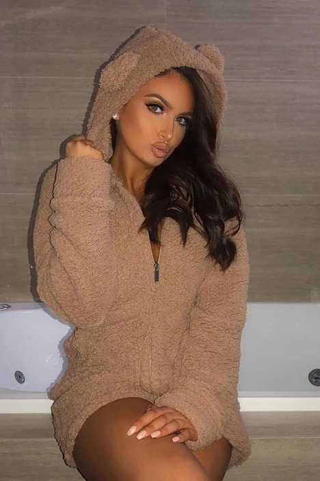 Hooded Long Sleeve Plush Jumpsuit