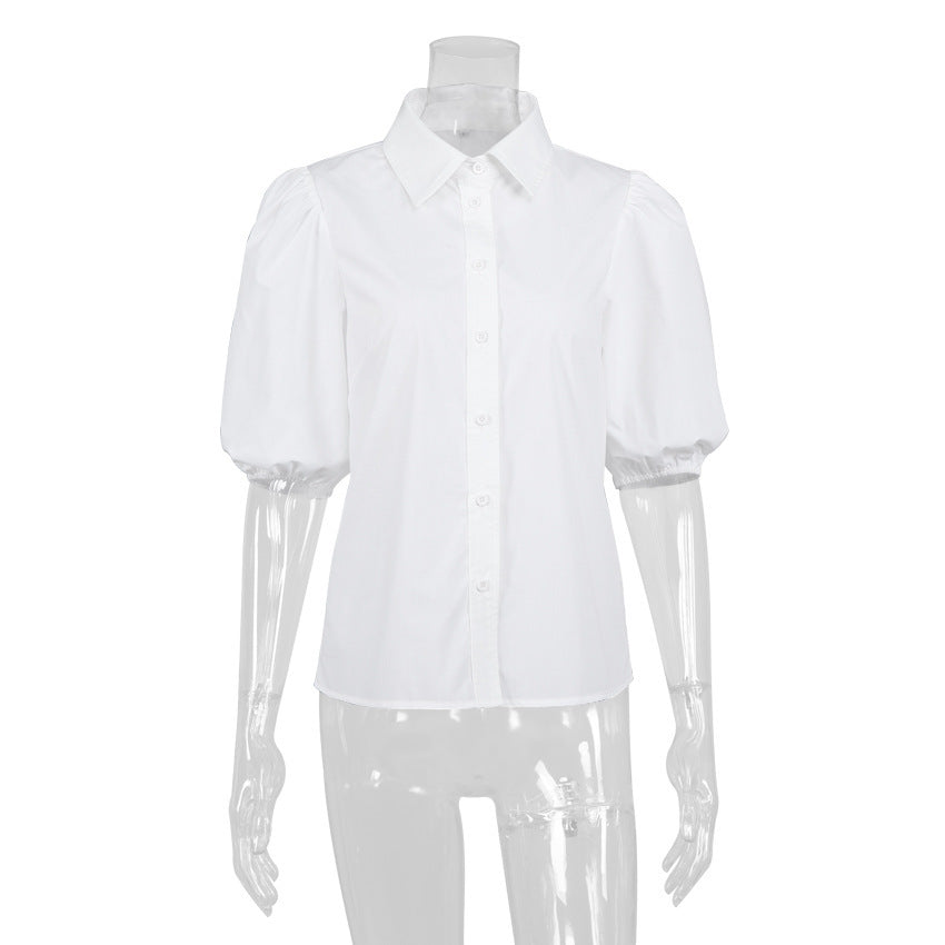 Weißes, professionelles Kurzarmhemd mit Puffärmeln für Damen