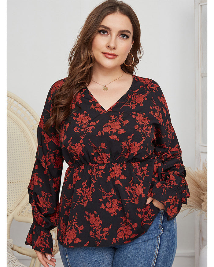 Camisas con cuello en V de talla grande para mujer gorda Top de primavera