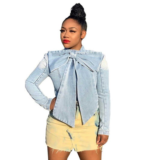 European And American Sexy Fashion Women's Long-sleeved Denim Jacket Top