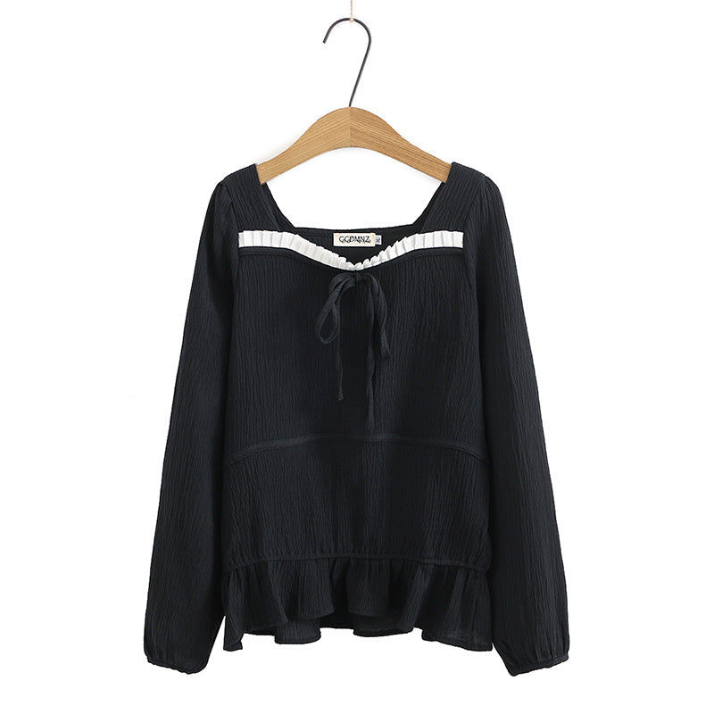 Women's Korean Style Loose Color Matching Long-Sleeved Bottoming Shirt Shirt