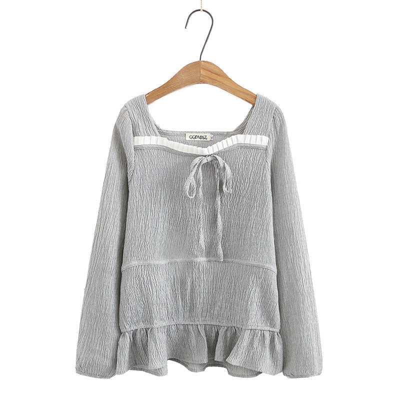 Women's Korean Style Loose Color Matching Long-Sleeved Bottoming Shirt Shirt