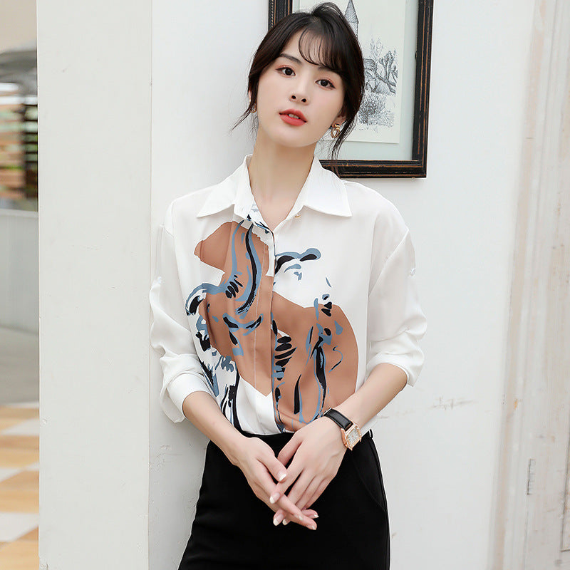 Hong Kong Style Ins All-match Long-sleeved Chiffon Shirt