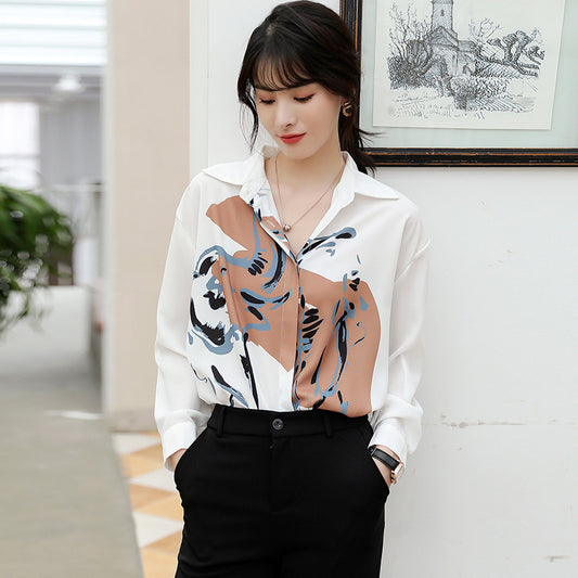 Hong Kong Style Ins All-match Long-sleeved Chiffon Shirt