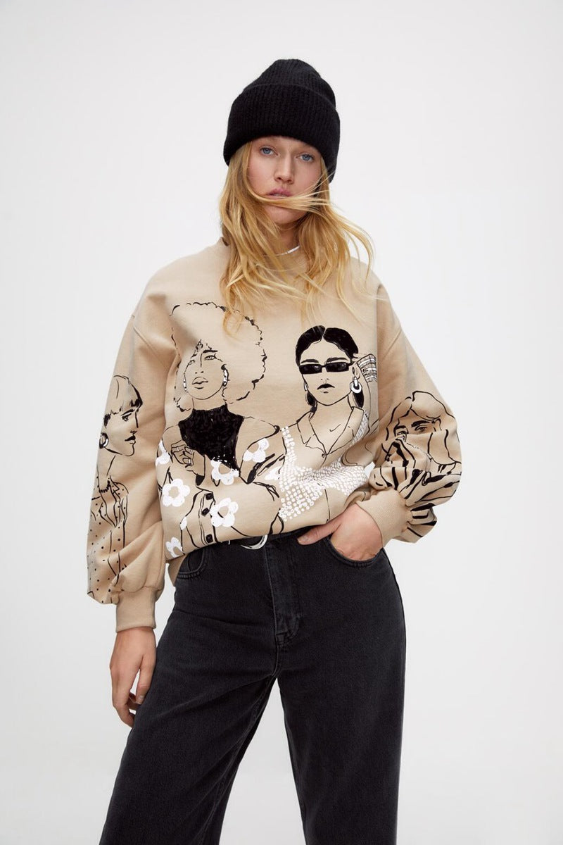 Mädchen Sweatshirt mit Print und Flockprint