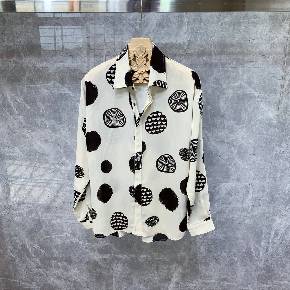 South Korea'S Very Fairy Blouse, High-End Design Sense Printing Long-Sleeved Shirt