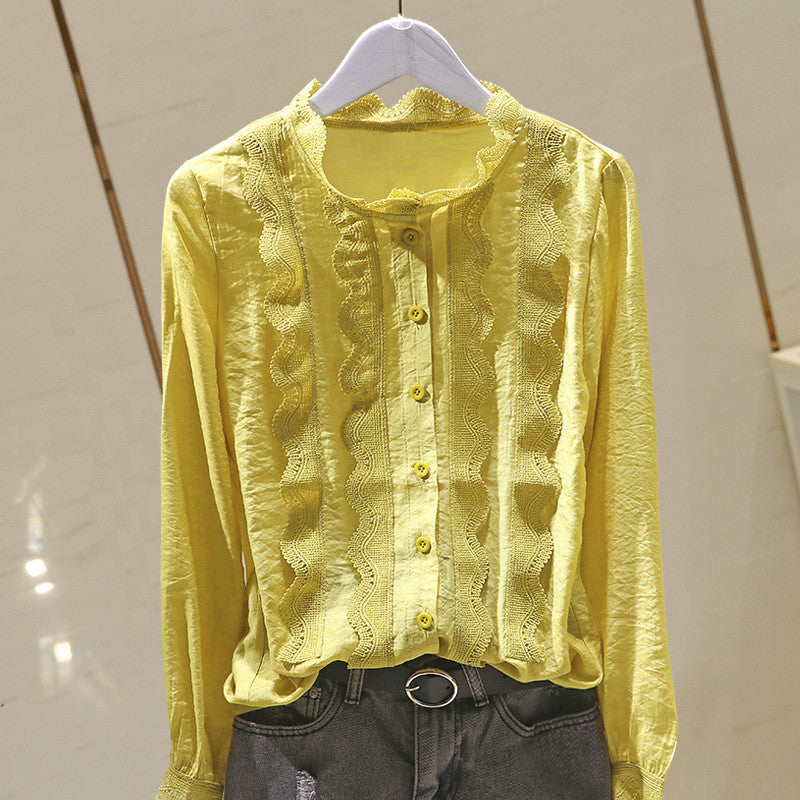 Fashion Asymmetrical Ruffled Long-sleeved OL Temperament Chiffon Shirt