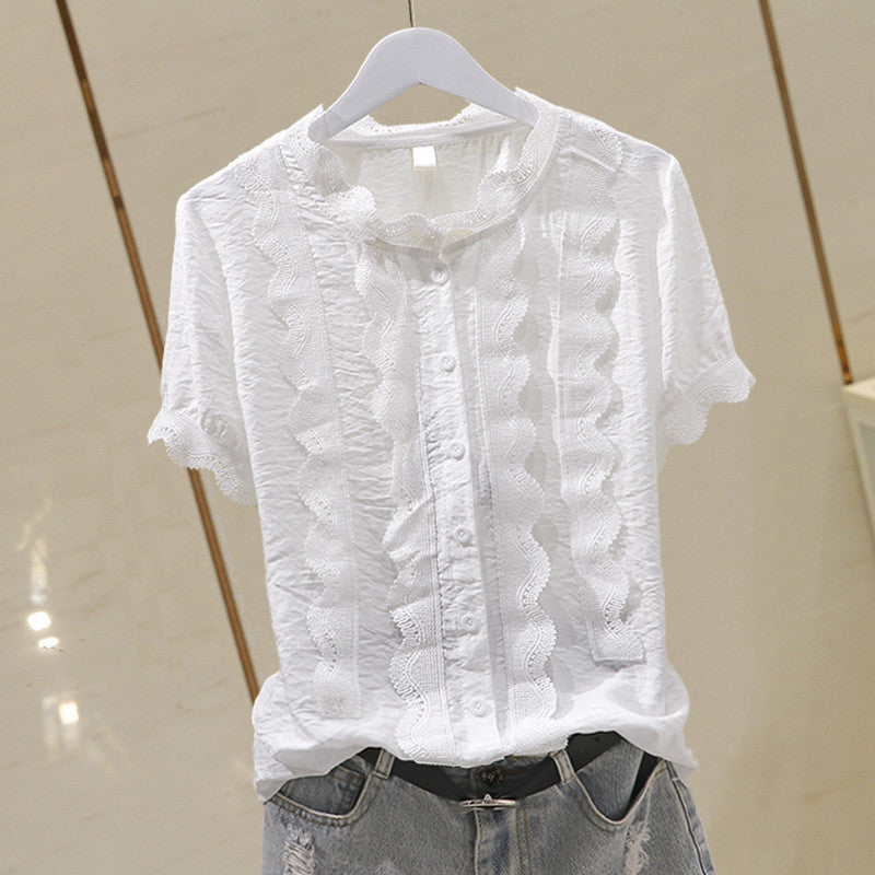 Fashion Asymmetrical Ruffled Long-sleeved OL Temperament Chiffon Shirt