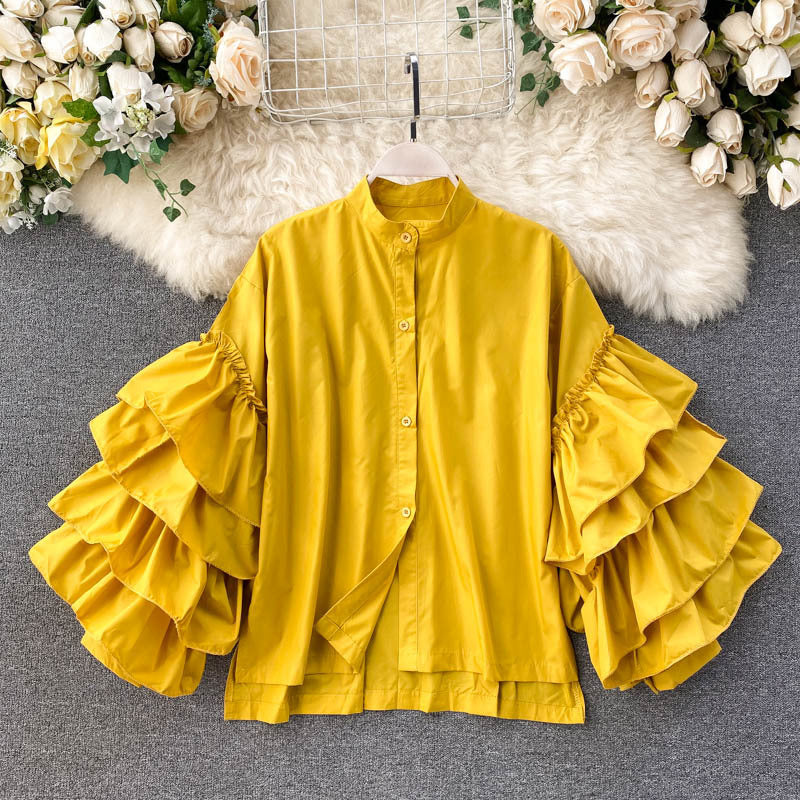 Fashion Multi-Layer Ruffled Flared Sleeve Shirt