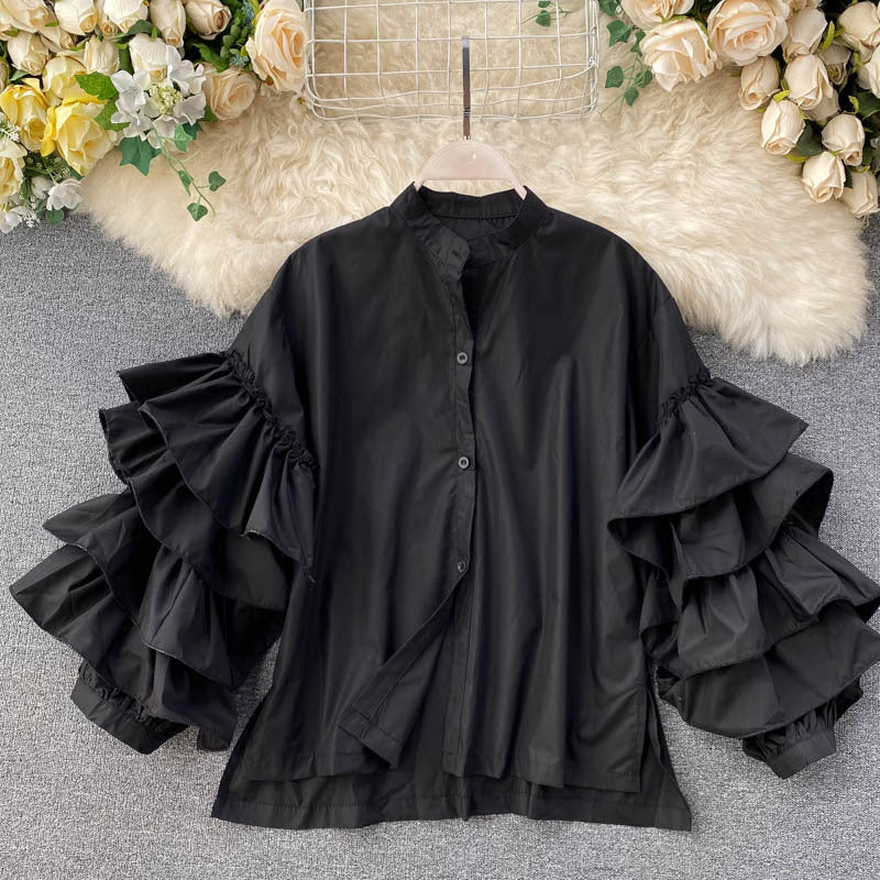 Fashion Multi-Layer Ruffled Flared Sleeve Shirt