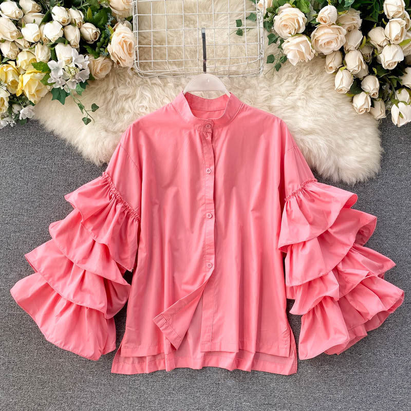 Fashion Multi-Layer Ruffled Flared Sleeve Shirt